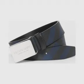 博百利/Burberry 男士 饰牌搭扣 London 格纹拼皮革腰带 (海军蓝 / 黑色) 80155811