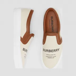 博百利/Burberry 女士 Horseferry 印花棉质拼皮革套穿式运动鞋 (麦芽棕) 80158061