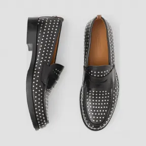 博百利/Burberry 男士 D型环细节铆钉皮革休闲便鞋 (黑色) 80161731