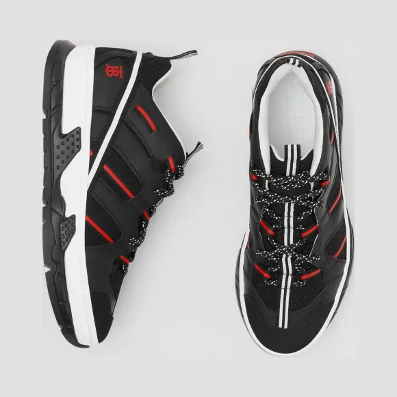 博百利/Burberry 男士 网眼拼磨绒 Union 运动鞋 (黑色 / 红色) 80171311