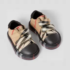 博百利/Burberry 童装 Vintage 格纹棉质运动鞋 (典藏米色 / 黑色) 80174861