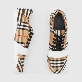博百利/Burberry 男士 Vintage 格纹棉质运动鞋 (典藏米色) 80202821