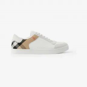 博百利/Burberry House 格纹、麂皮拼皮革运动鞋 (光白色) - 男士  80241251