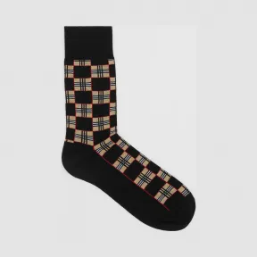 博百利/Burberry  棋盘格纹棉质混纺袜  80308361
