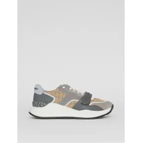 博百利/Burberry 格纹、麂皮拼皮革运动鞋 (典藏米色 / 灰色) - 男士 80452951