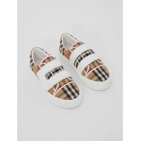 博百利/Burberry Vintage 格纹棉质拼皮革运动鞋 (典藏米色) 80474901