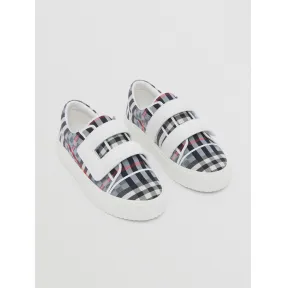 博百利/Burberry 棋盘格弹力棉质拼皮革运动鞋 (浅蓝色) - 儿童 80494061