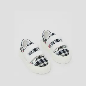 博百利/Burberry 棋盘格弹力棉质拼皮革运动鞋 (浅蓝色) - 儿童 80494071