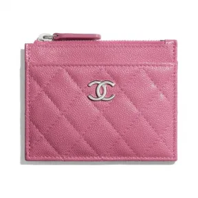 香奈儿/Chanel 拉链卡套  颗粒压花小牛皮、织物与银色金属  粉红、蓝与白 AP1935-B04793-NB302