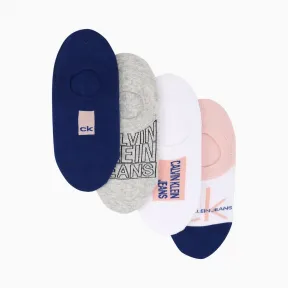 Calvin Klein 女袜 时尚创意Logo图案4双装船袜 Ecj625A-配件系列