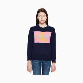 卡尔文·克莱恩/Calvin Klein 女士新款圆领LOGO针织衫 J209576-牛仔休闲系列