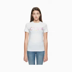 卡尔文·克莱恩/Calvin Klein 女士新款圆领LOGO短袖T恤 J209735-牛仔休闲系列