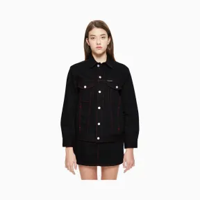 卡尔文·克莱恩/Calvin Klein 女士新款车缝线饰纯棉牛仔夹克 J209874-牛仔休闲系列