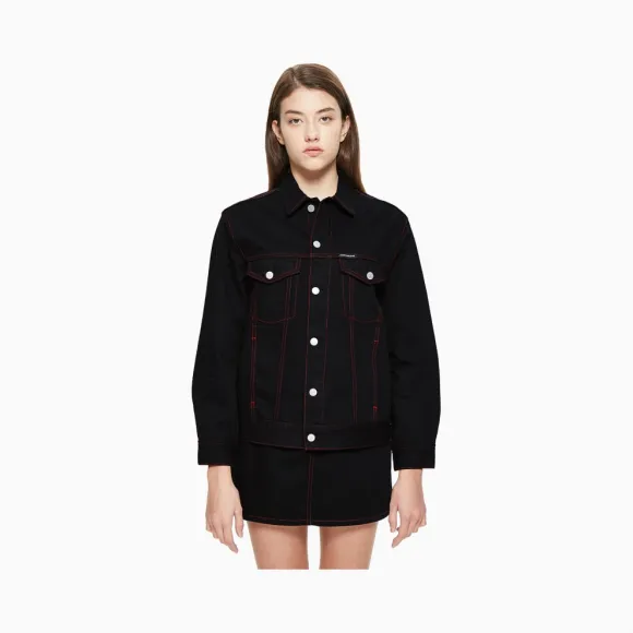 卡尔文·克莱恩/Calvin Klein 女士新款车缝线饰纯棉牛仔夹克 J209874-牛仔休闲系列