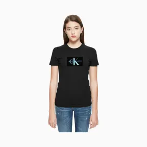 卡尔文·克莱恩/Calvin Klein 女士新款圆领LOGO短袖T恤 J210370-牛仔休闲系列