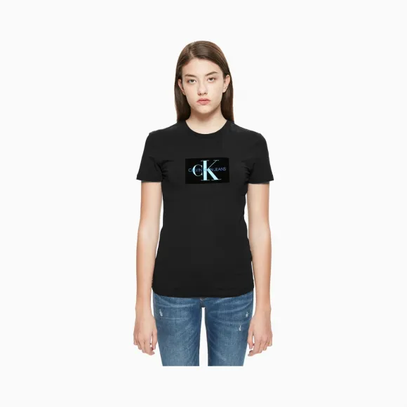卡尔文·克莱恩/Calvin Klein 女士新款圆领LOGO短袖T恤 J210370-牛仔休闲系列
