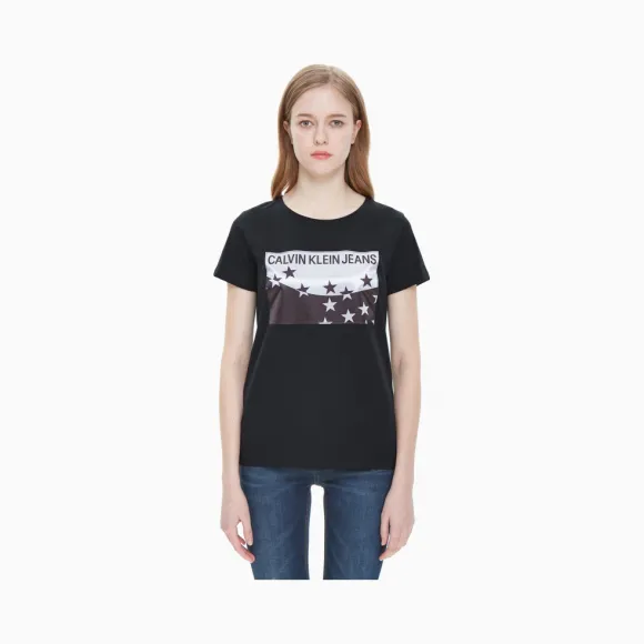 卡尔文·克莱恩/Calvin Klein 女士新款LOGO印花短袖T恤 J211316-牛仔休闲系列