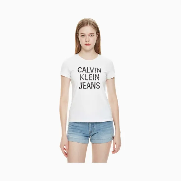 卡尔文·克莱恩/Calvin Klein 女士新款LOGO短袖T恤 J211461-牛仔休闲系列