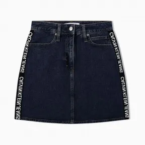 卡尔文·克莱恩/Calvin Klein CALVIN KLEIN女装撞色条纹Logo牛仔短裙 J211832-牛仔休闲系列