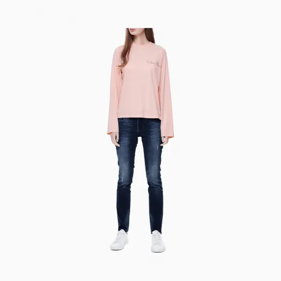卡尔文·克莱恩/Calvin Klein CK JEANS 2019秋冬新款 女士Logo简约休闲长袖T恤 J212421-牛仔休闲系列