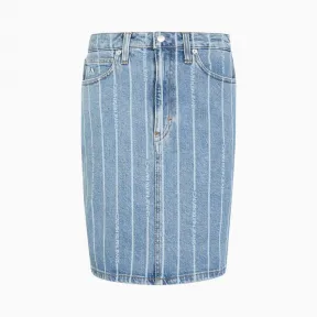 Calvin Klein 女装 竖条纹Logo牛仔短裙 J213382-牛仔休闲系列