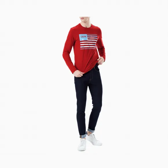 卡尔文·克莱恩/Calvin Klein 男士简约品牌Logo长袖T恤 J313401-牛仔休闲系列