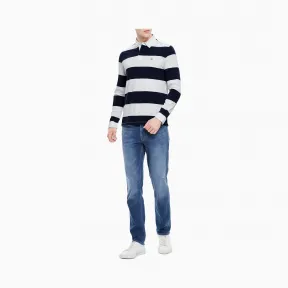 卡尔文·克莱恩/Calvin Klein 男士撞色条纹长袖Polo衫T恤 J313747-牛仔休闲系列