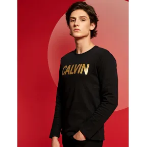 卡尔文·克莱恩/Calvin Klein 男士新款棉混纺时尚Logo圆领长袖T恤 J314281-牛仔休闲系列