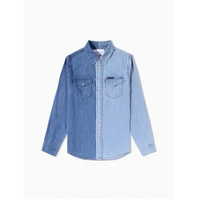 卡尔文·克莱恩/Calvin Klein CALVIN KLEIN 男装时尚翻领棉质拼色牛仔外套 J314884-牛仔休闲系列