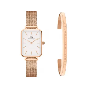 丹尼尔·惠灵顿/Daniel Wellington Quadro PRESSED MELROSE + CLASSIC BRACELET 日本石英机芯 套装 DW00501125
