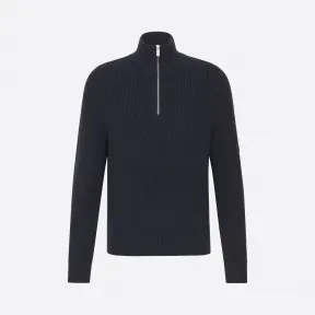 迪奥/Dior 海军蓝羊毛半拉链罗纹针织毛衫 013M609AT079-C540