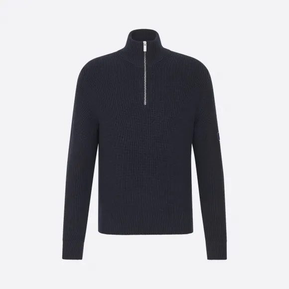 迪奥/Dior 海军蓝羊毛半拉链罗纹针织毛衫 013M609AT079-C540