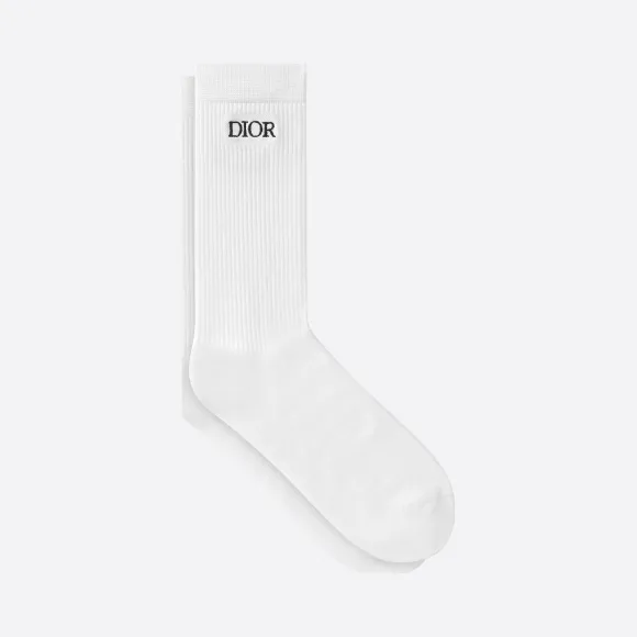迪奥/Dior 白色弹性棉布船员袜 013MC02AT098-C089