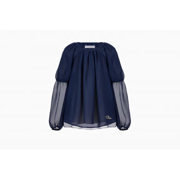 迪奥/Dior 海蓝色真丝薄纱罩衫 8HBM11SRTA Y595