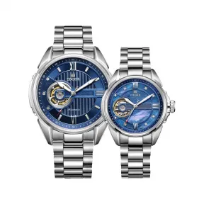 依波/Ebohr 畅销款情侣表 男款直径 45.50MM，女款直径 37.1MM 不锈钢 机械机芯 17020111-0121