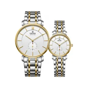 依波/Ebohr 畅销款情侣表 男表直径 40MM，女表直径 28MM 不锈钢 石英机芯 19045019-5029