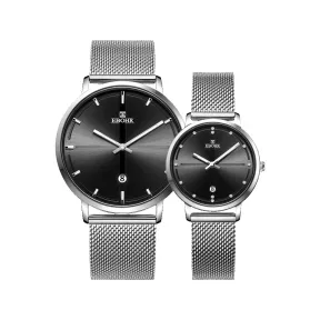 依波/Ebohr 畅销款情侣表 男款直径40MM，女款直径30MM 不锈钢 石英机芯 30121419-1429