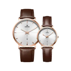 依波/Ebohr 畅销款情侣表 男款直径40MM，女款直径30MM 不锈钢镀玫瑰金 石英机芯 30123139-3149