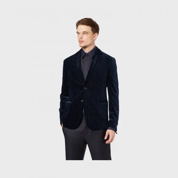 乔治阿玛尼/Giorgio Armani 修身天鹅绒提花夹克，采用人字纹图案 41919421fd