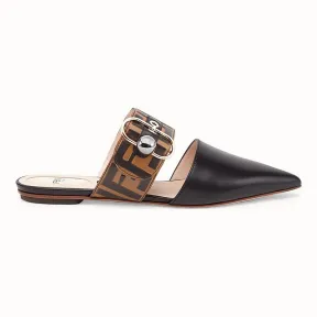 芬迪/Fendi 木底皮鞋_黑色皮革露跟鞋 8R6730 A33 XF0XLL