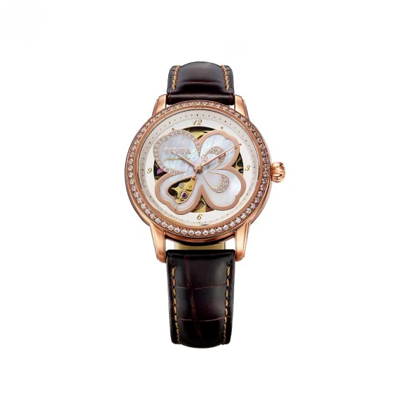 飞亚达/Fiyta 四叶草系列 玫瑰金色、精钢 34.8MM 自动机械机芯 女表 LA8262.GWRD