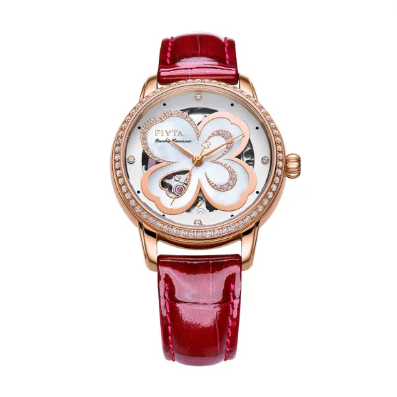 飞亚达/Fiyta 四叶草系列 玫瑰金色、精钢 34.6MM 自动机械机芯 女表 LA862003.PWRD