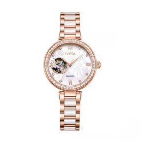 飞亚达/Fiyta 倾城系列 玫瑰金色、精钢 34.5MM 自动机械机芯 女表 LA865009.PWSD