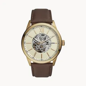 化石/Fossil 48MM Flynn Automatic Brown Leather Watch BQ2382