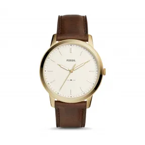 化石/Fossil The Minimalist 三指针棕色真皮表带腕表 FS5397