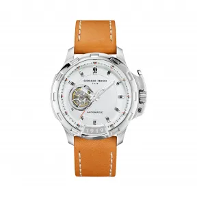 乔治菲登GF1919手表男 自动机械表植鞣表带防水镂空大表盘 皮带白盘GFBG016