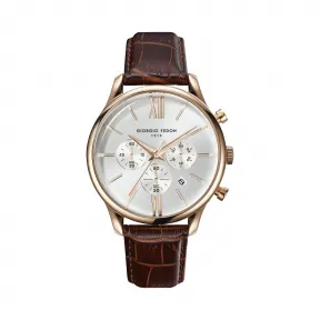 乔治菲登GF1919手表男 魔术师系列进口石英表日历计时简约时尚防水皮带腕表 棕色银盘GFCB004