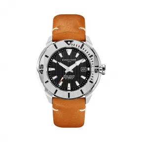 乔治菲登GF1919手表男 潜航者系列自动机械水鬼潜水表 棕色皮带黑色表盘GFCH005