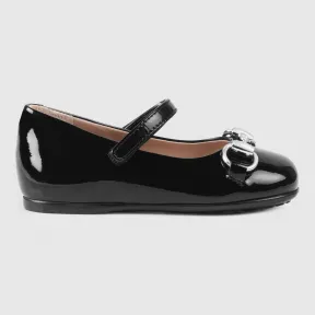 古驰/Gucci 幼儿漆皮马衔扣平底芭蕾舞鞋 388813 ALU00 1000