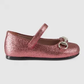 古驰/Gucci 幼儿闪光马衔扣平底芭蕾舞鞋 388814 KUS00 5851